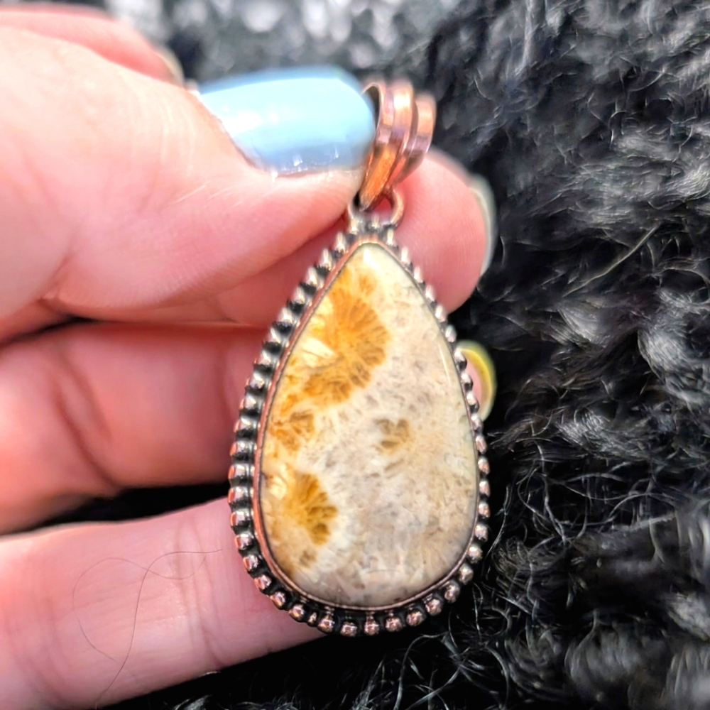 Fossil Coral Teardrop Pendant
